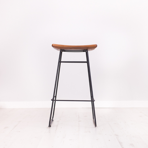 Solid teak wood and metal bar stool front view