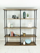 Load image into Gallery viewer, Vintage Industrial Style Shelving with dark wood and black metal poles